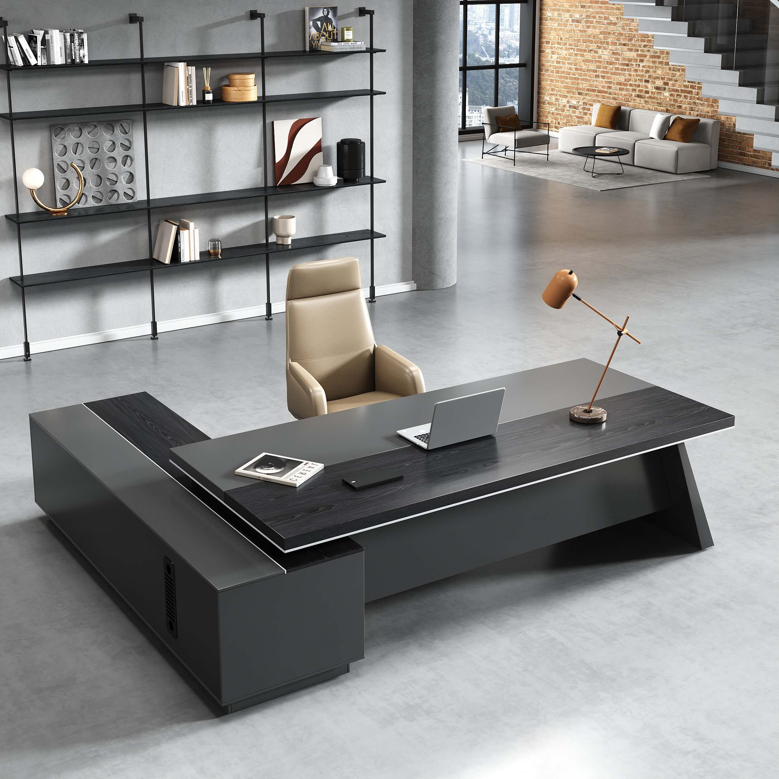 Black Executive Desk with L-Shaped Return and Storage - ANZHAP LBZ-2189 Main picture 4