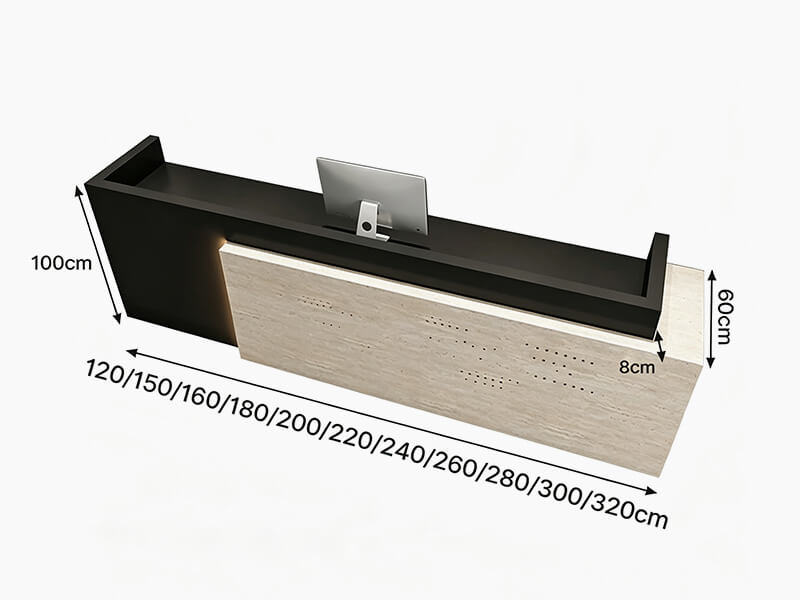 Comptoir d'accueil sur mesure pour zones de réception de bureaux - Dimensions