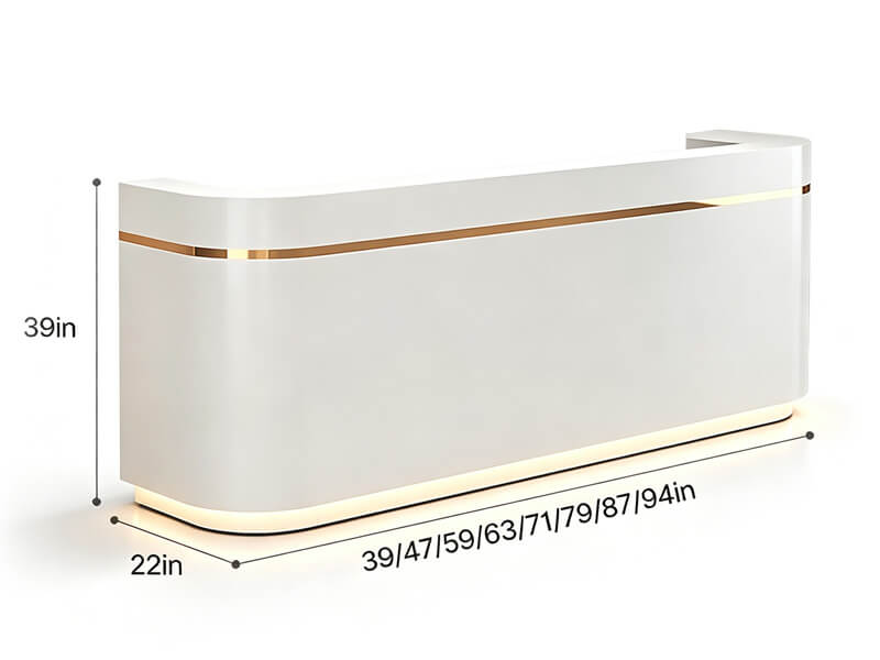Réception de cabinet dentaire avec plateau effet marbre et éclairage LED - Dimensions