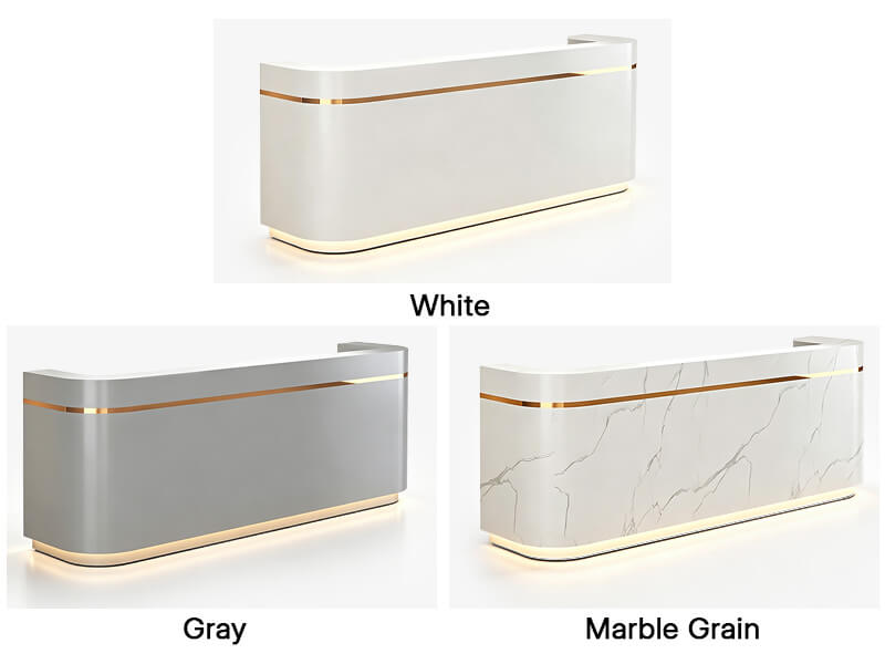 Réception de cabinet dentaire avec plateau effet marbre et éclairage LED - Options de couleur