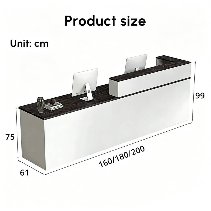 Banque d'accueil moderne en L avec passe-câbles - Dimensions