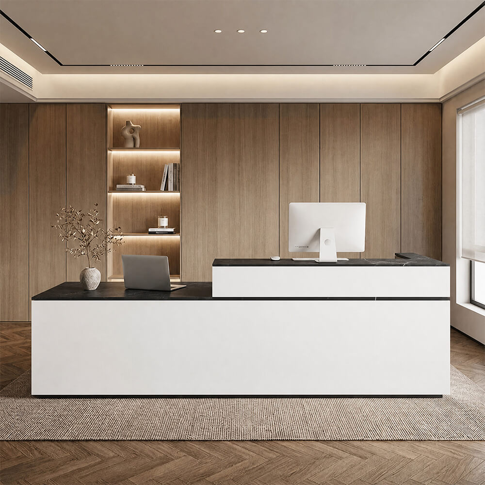 Comptoir d'accueil ergonomique en L pour bureau