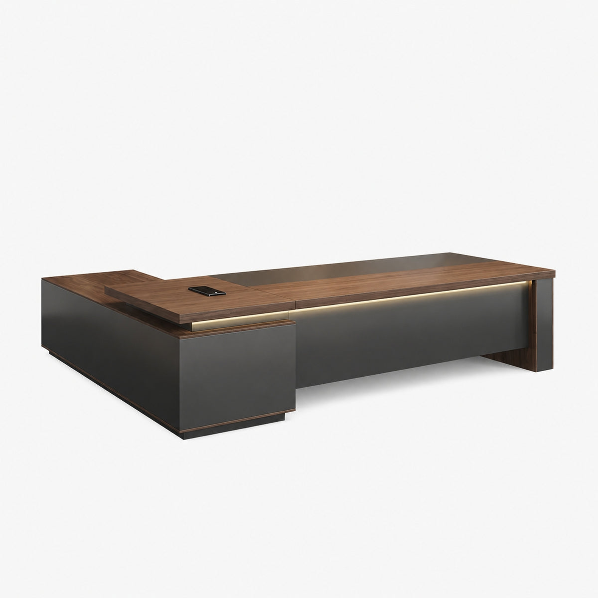 L-Shaped Walnut Executive Desk with Power Outlet and Storage - ANZHAP LBZ-2143 Main picture 1