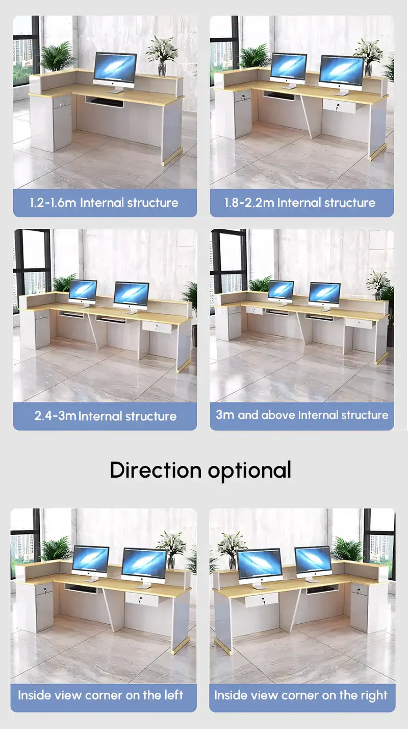 Banque d'accueil moderne avec comptoir & rangement - Options de style