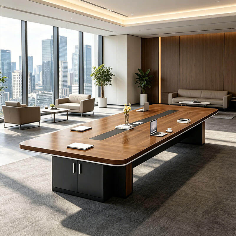 Large wooden conference table for a modern meeting room