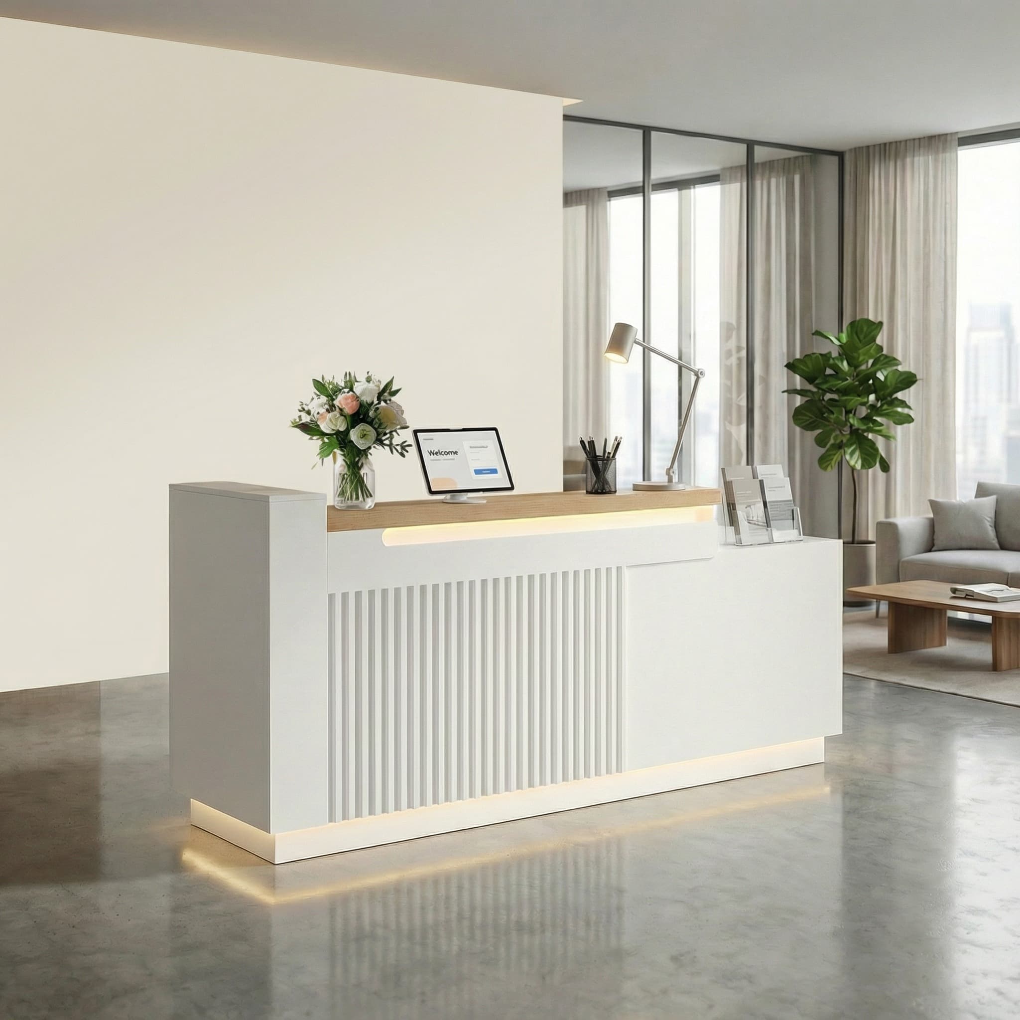 Comptoir d'accueil moderne pour bureau avec éclairage LED