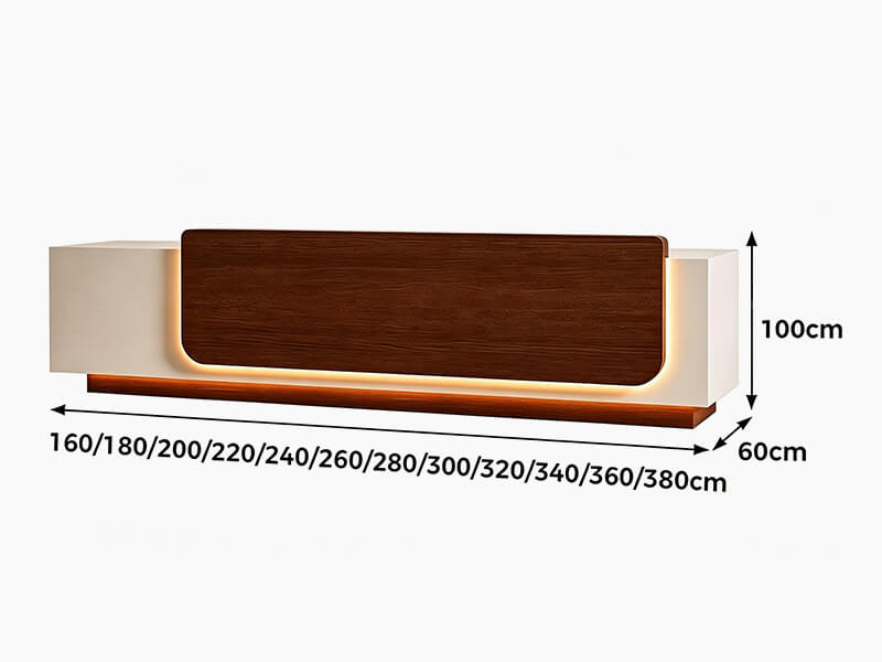 Banque d'accueil moderne avec éclairage LED et rangement verrouillable - Dimensions