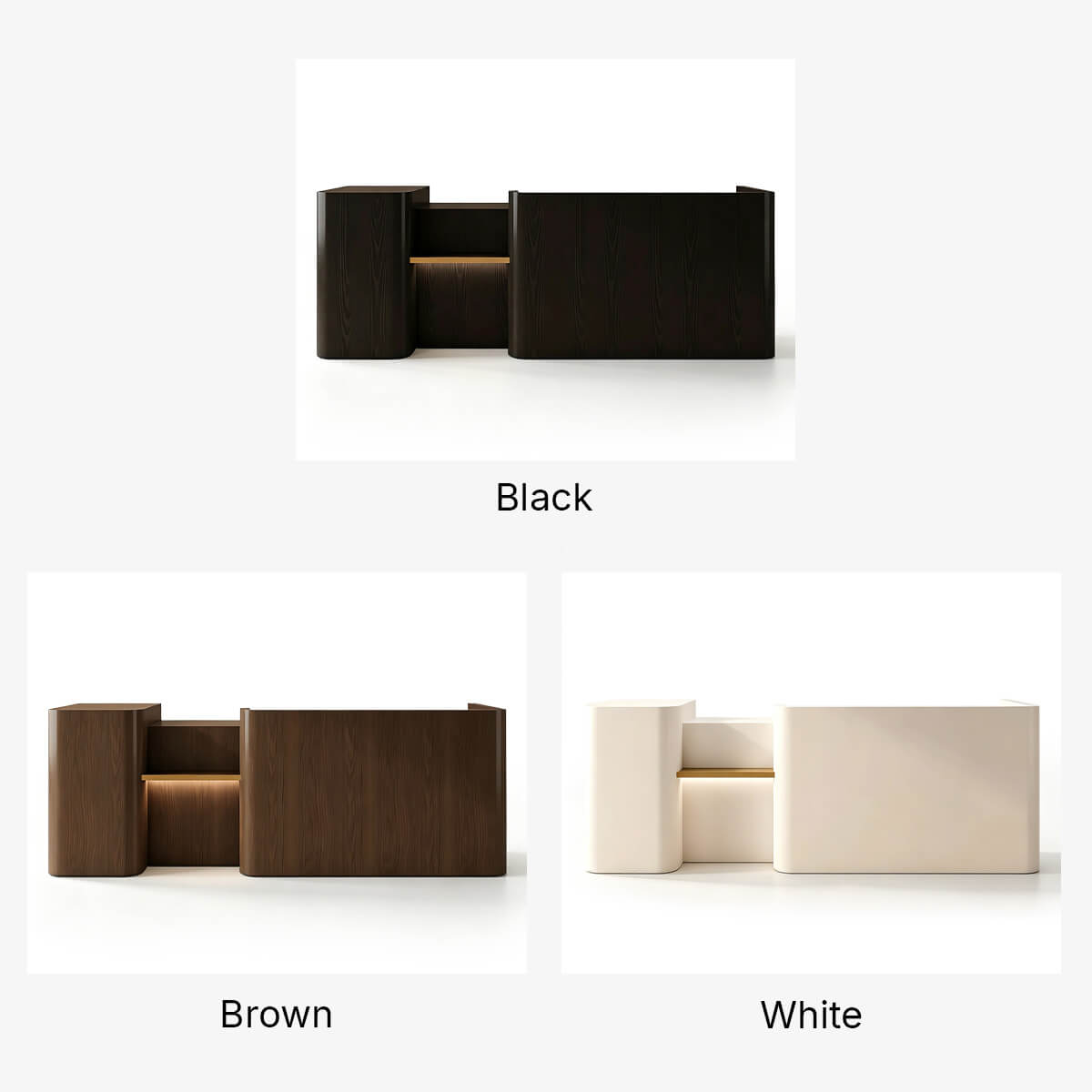 Comptoir de magasin moderne avec étagères d'exposition et rangement verrouillable - Options de couleur