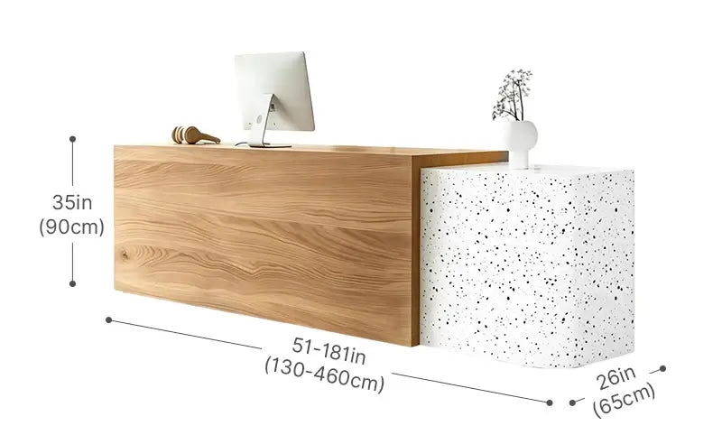 Comptoir de réception moderne bicolore avec rangement verrouillable - Dimensions