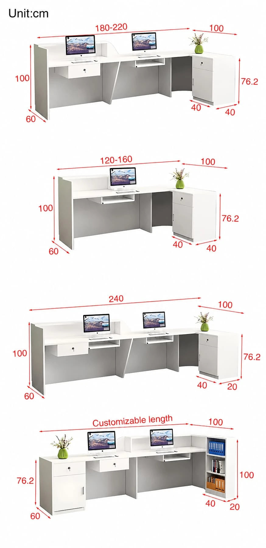 Modern L-Shaped Reception Desk for Medical Clinics & Offices - Dimensions