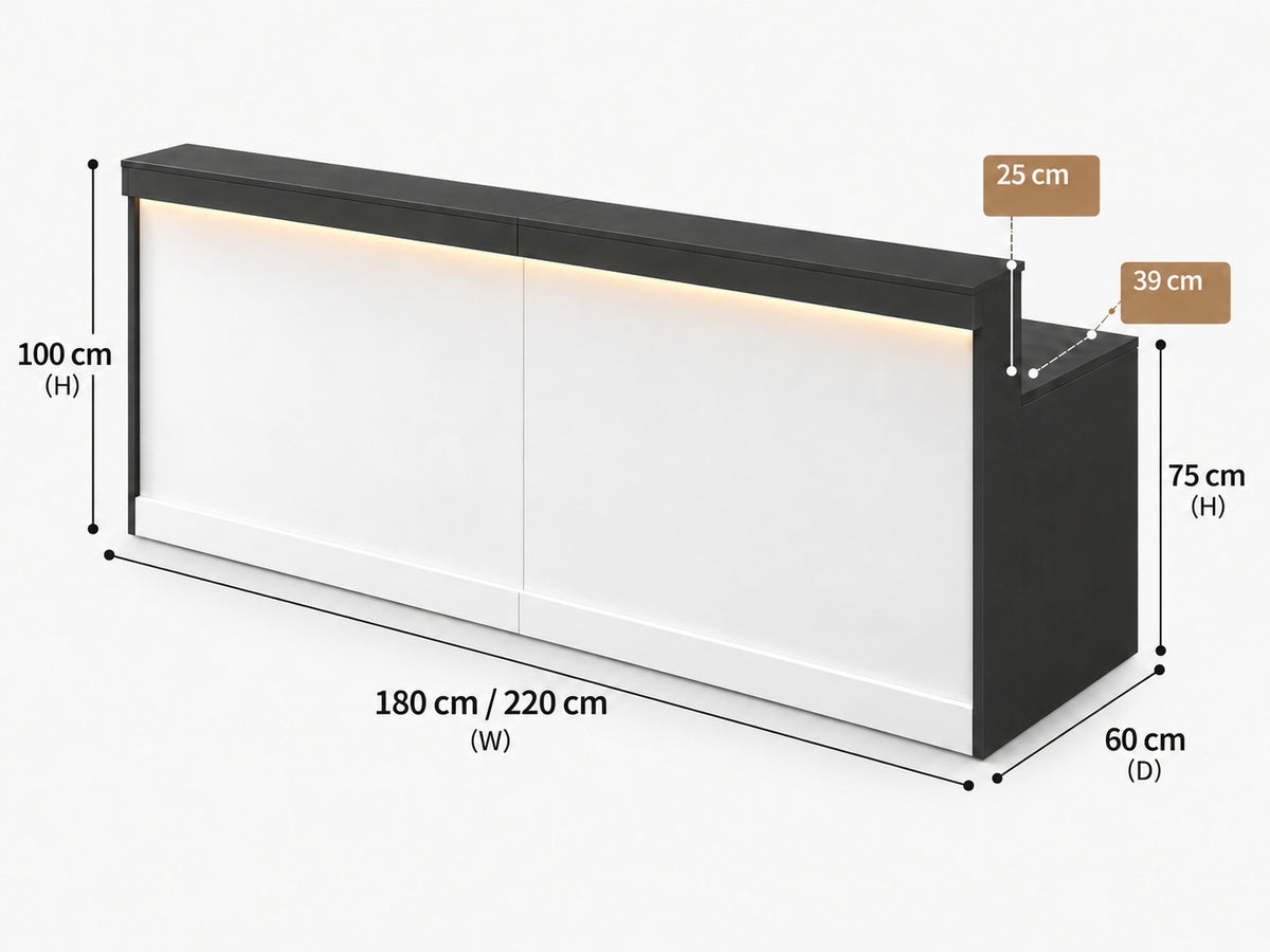 Comptoir d'accueil moderne avec rangement professionnel - Dimensions