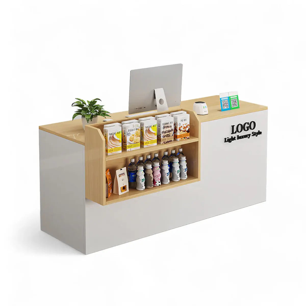 Modern Retail Checkout Counter with Display Shelf Affordable Sales Desk ANZHAP-JDT-2043-mainpictures 12