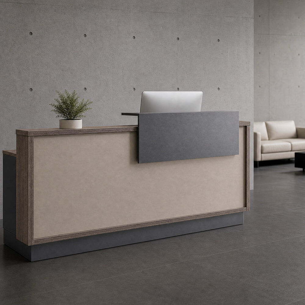 Table de réception professionnelle avec finition bois pour espaces de travail modernes