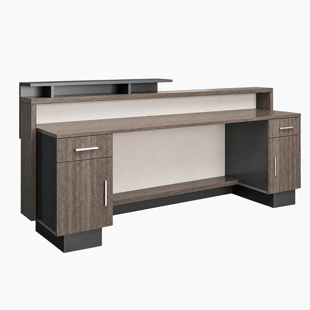 Table de réception professionnelle avec finition bois pour espaces de travail modernes