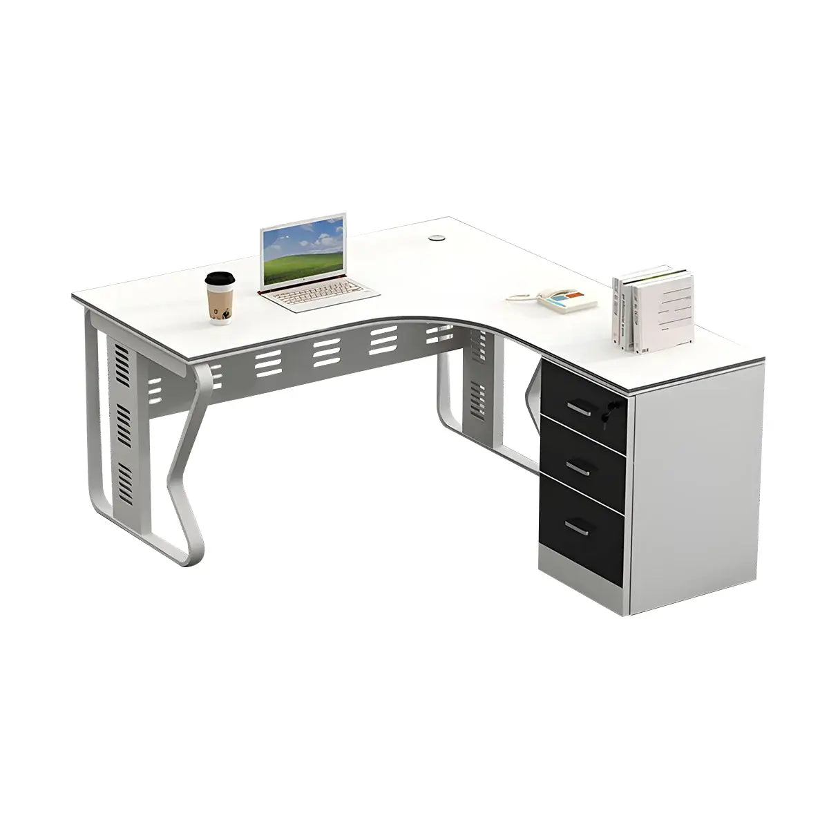 Scandi L-Shaped Desk - White Aesthetic Minimalist PC Desk ANZHAP-BGZ-2064-mainpictures 27
