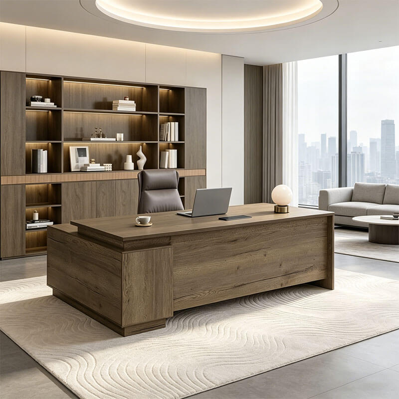 Walnut Executive Desk with Return and Integrated Storage - ANZHAP LBZ-2141 Main picture 4