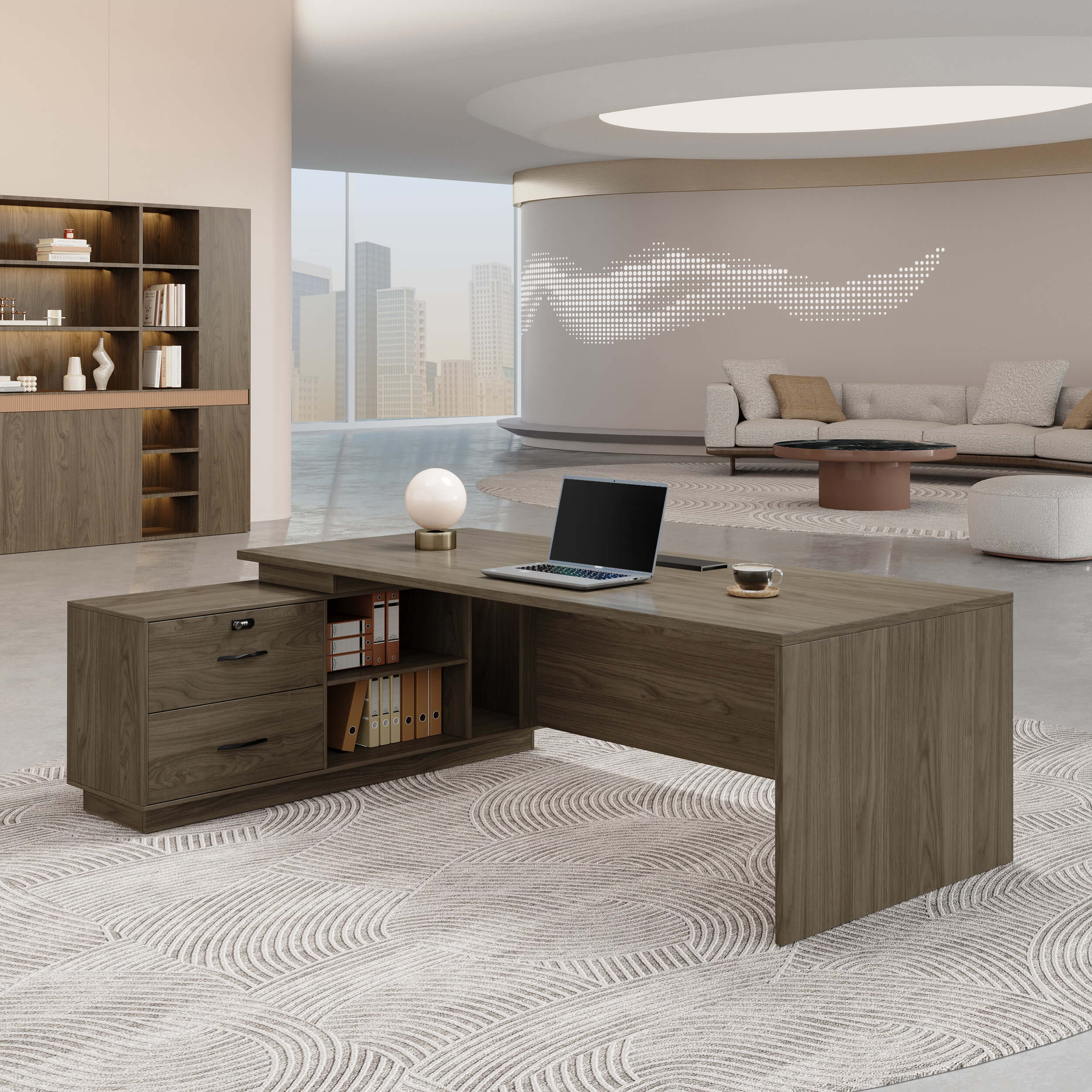 Walnut Executive Desk with Return and Integrated Storage - ANZHAP LBZ-2141 Main picture 1