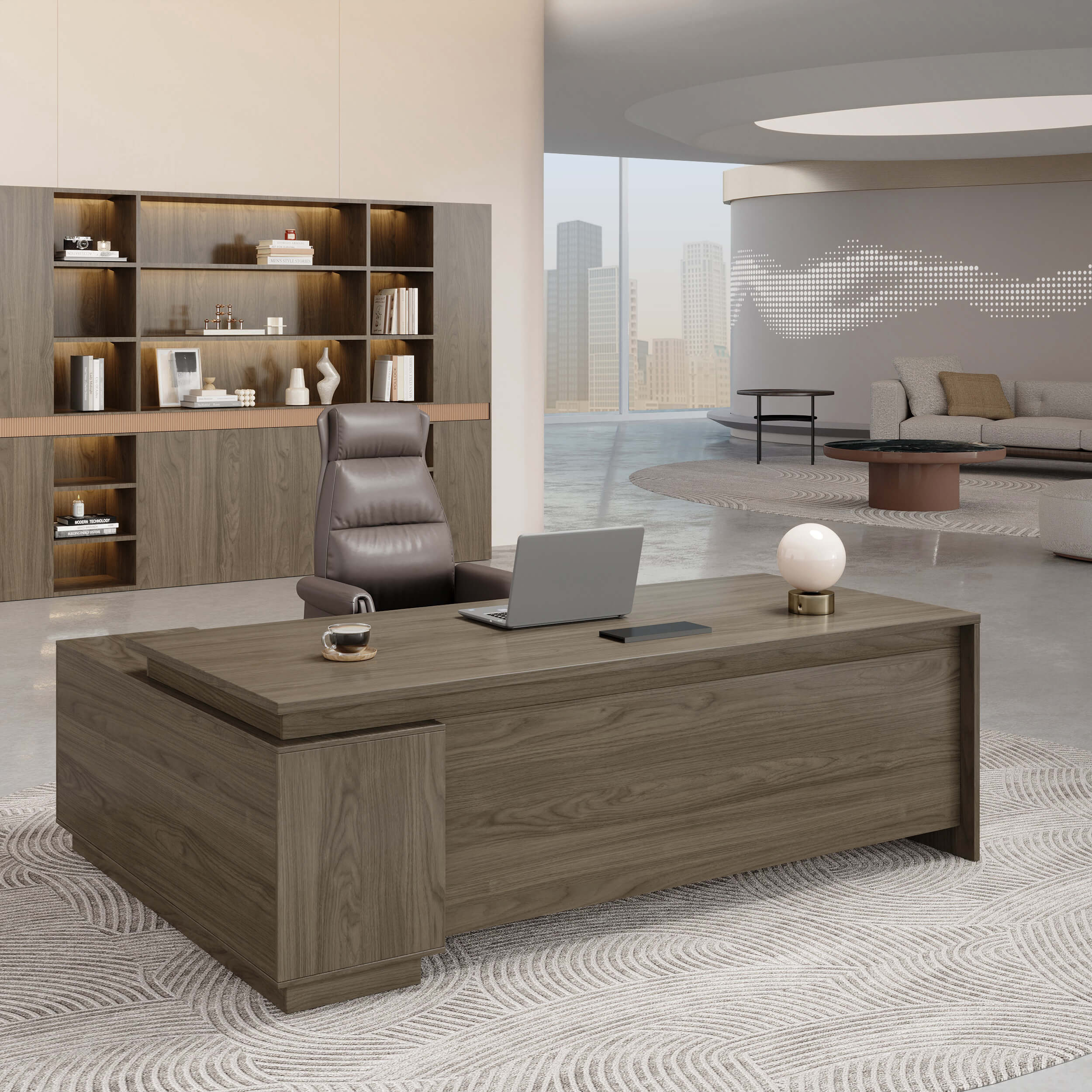 Walnut Executive Desk with Return and Integrated Storage - ANZHAP LBZ-2141 Main picture 2