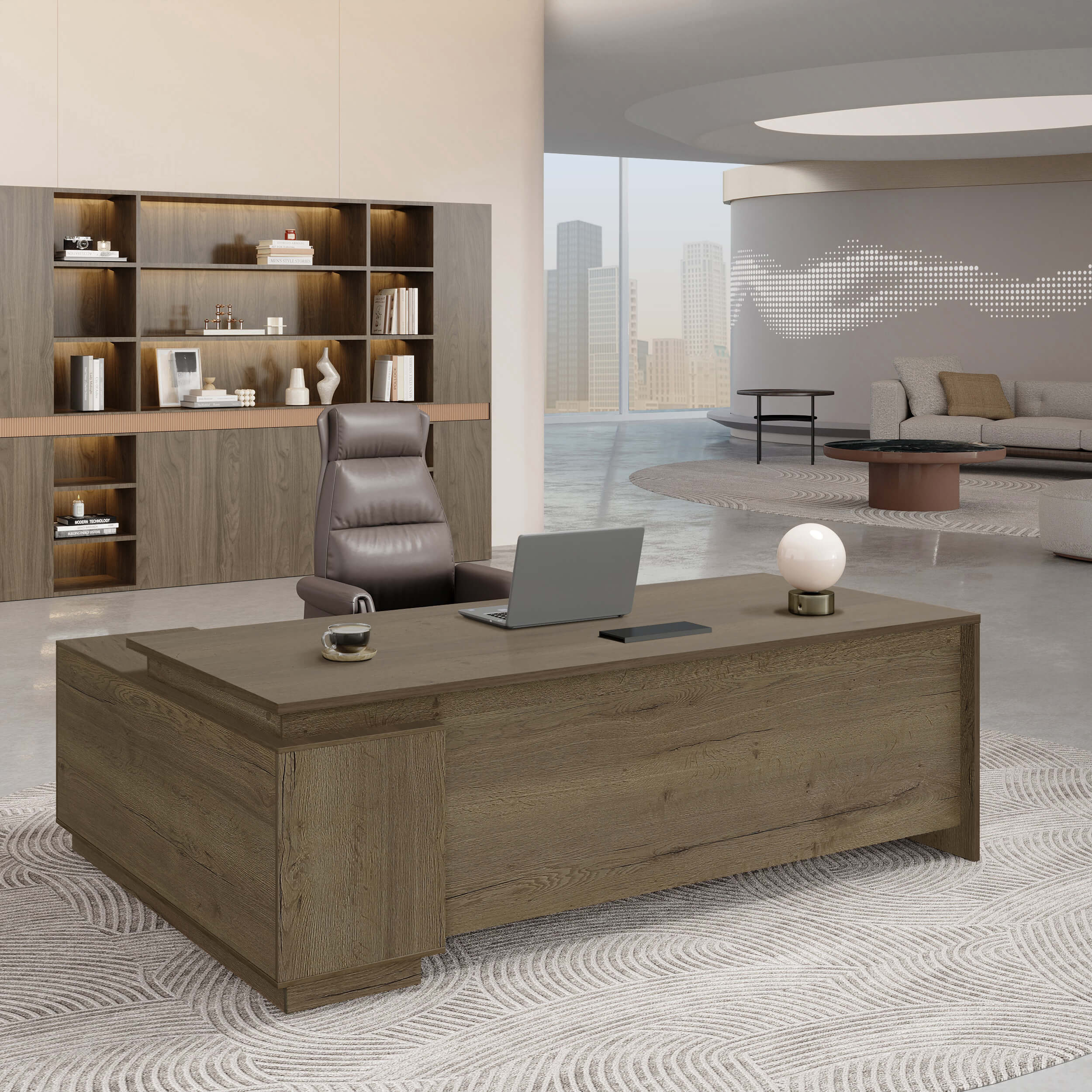 Walnut Executive Desk with Return and Integrated Storage - ANZHAP LBZ-2141 Main picture 7