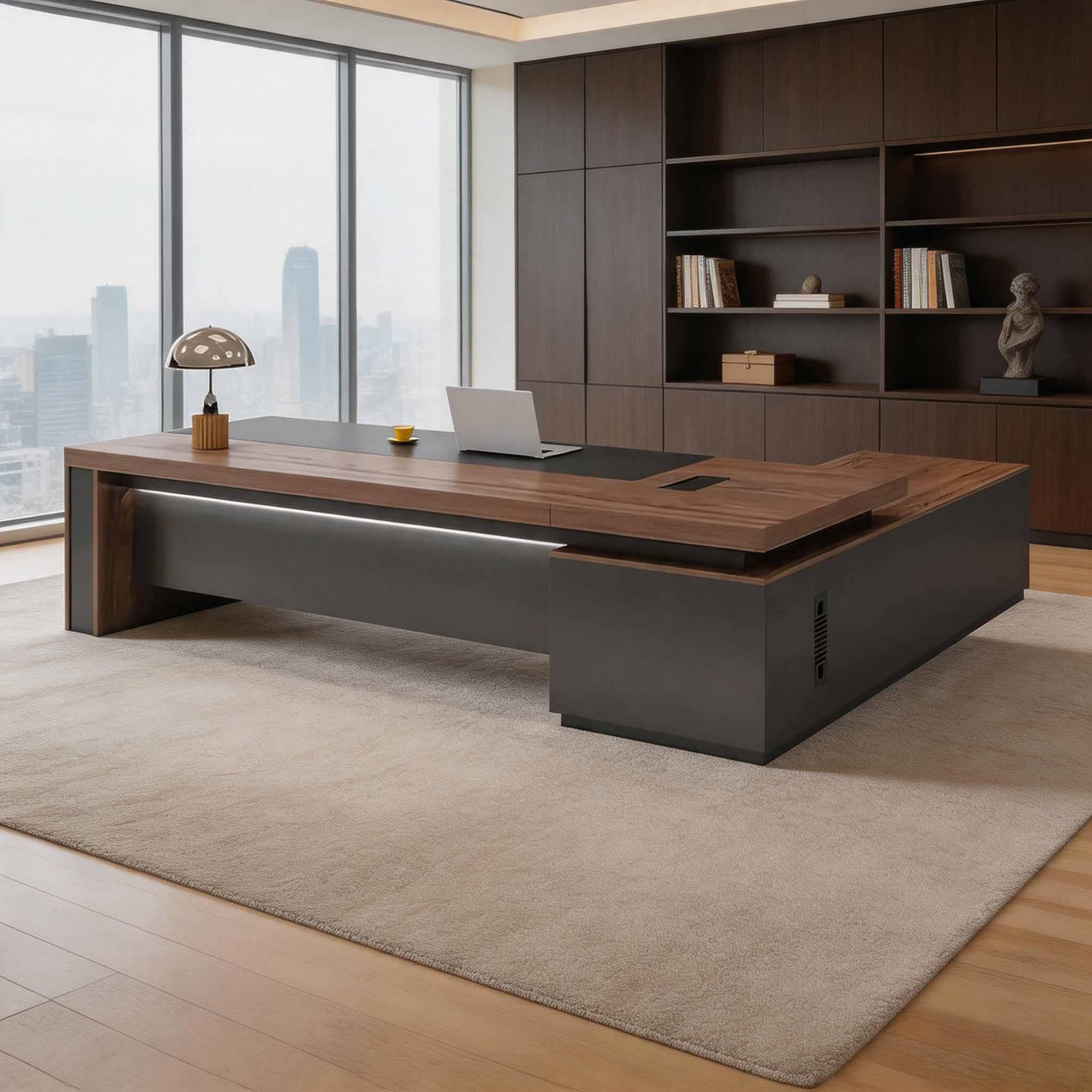 Walnut_Executive_Director_Desk_-_L-Shaped_Boss_Desk_and_Cabinet_Set_-_ANZHAP_LBZ-004_Main_picture11