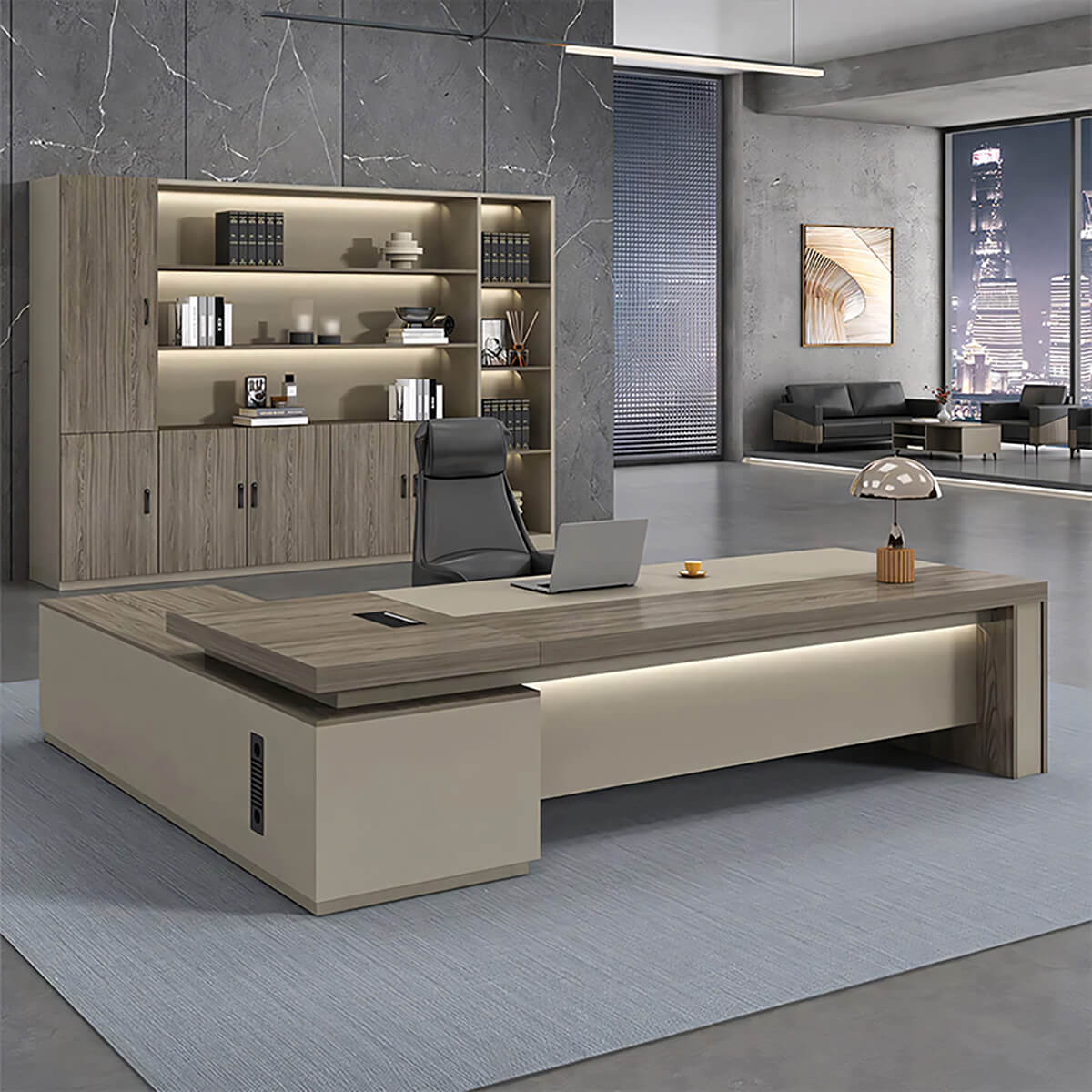 Walnut Executive Director Desk - L-Shaped Boss Desk and Cabinet Set - ANZHAP LBZ-004 Main picture 16